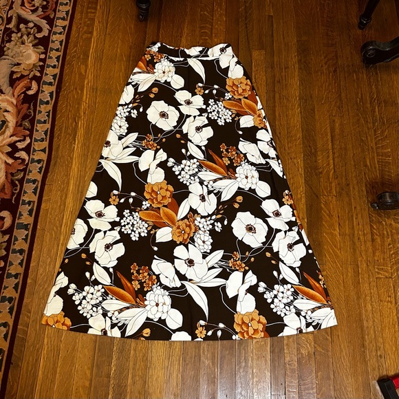Vintage 70s F.A.Chatta Brown Floral Maxi Skirt 26 Waist 💜Host Pick - Picture 13 of 14